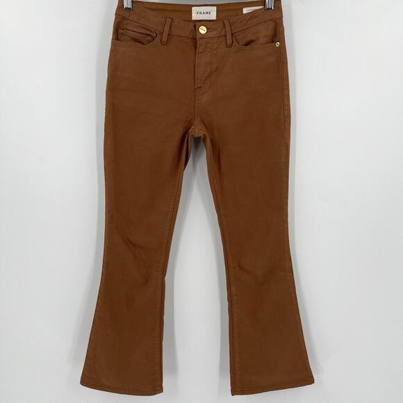 Frame Denim Le Crop Mini Boot‎ Cut Jeans Caramel Coated Mid Rise Women’s Size 26 - Picture 2 of 9